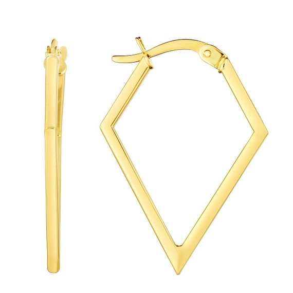 14K Yellow Gold Geometric Diamond Shape Hoop Earrings Giorgio