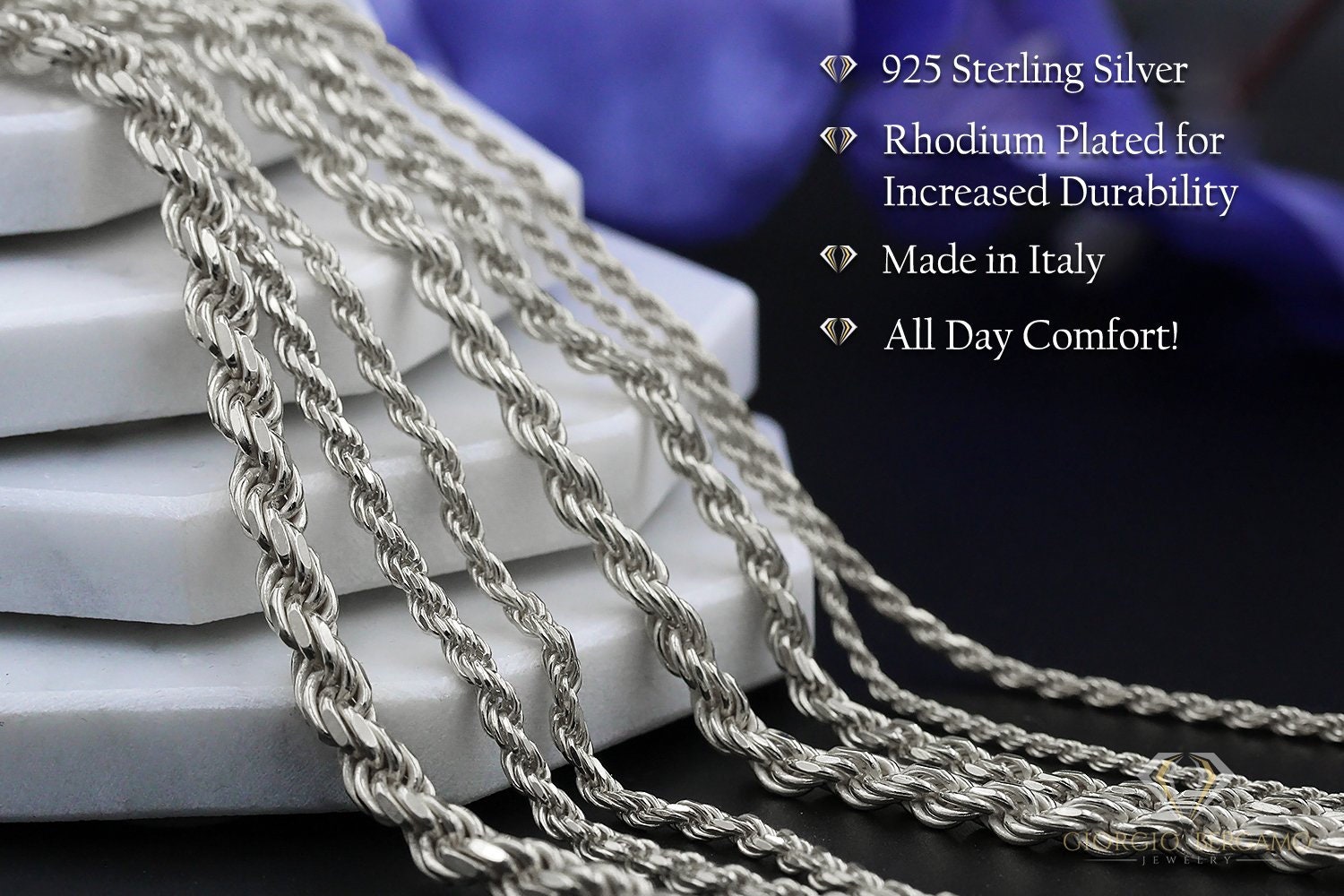 925 Italian Sterling Silver 3.5mm Etsy Link Cloth, Bergamo Chain, Cut Diamond Bracelet, Solid - Rhodium Microfiber Giorgio FREE Rope