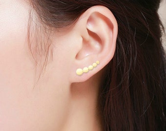 14kt Yellow Gold Studded Ear Climber dainty Earrings