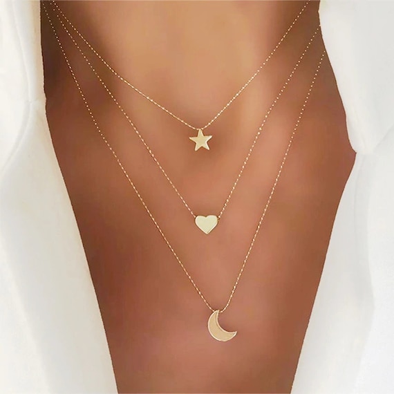 Moon Layered Charm Necklace - Etsy 