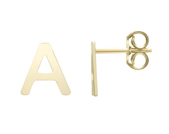 14kt Gold Polished A-Z Alphabet, Initial, Personalized Minimalist Stud Earrings