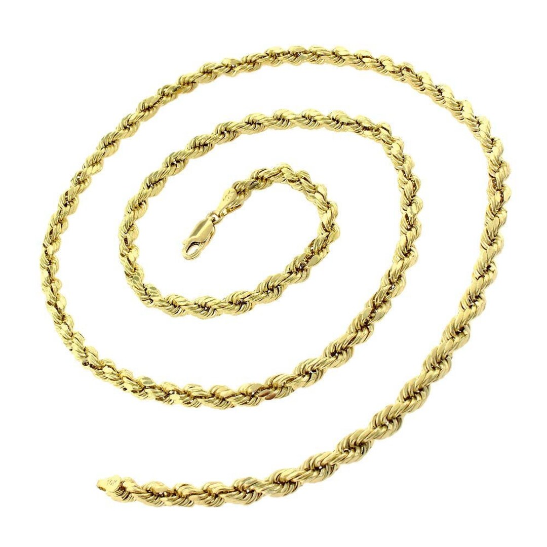 14K Yellow Gold 4mm Solid Rope Diamond Cut Chain FREE - Etsy