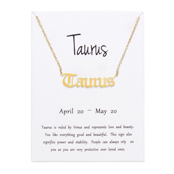 Stainless Steel Gold Plated Zodiac, Horoscope, Astrology Taurus Necklace, Gothic Font, Nameplate
