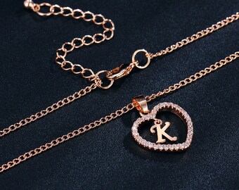 Rose Gold Plated Crystal Heart Initial 