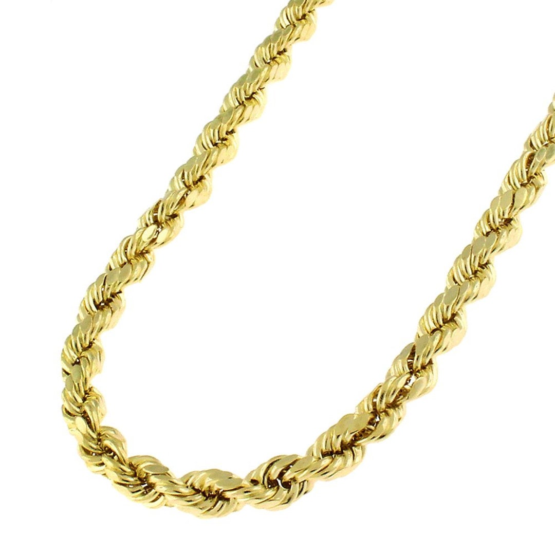 14K Yellow Gold 4mm Solid Rope Diamond Cut Chain Link - Etsy