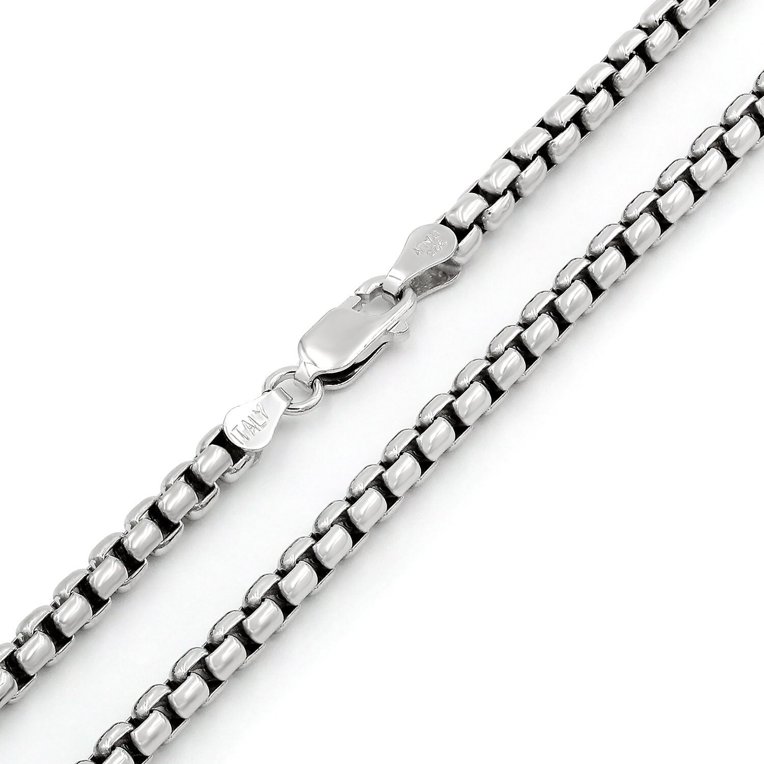 ITALY 925 Sterling Silver ROUND BOX Chain Necklace/Bracelet-Gunfinish-5 mm ITALY 925 Sterling Silver ROUND BOX Chain Necklace/Bracelet-Gunfinish-5 mm
