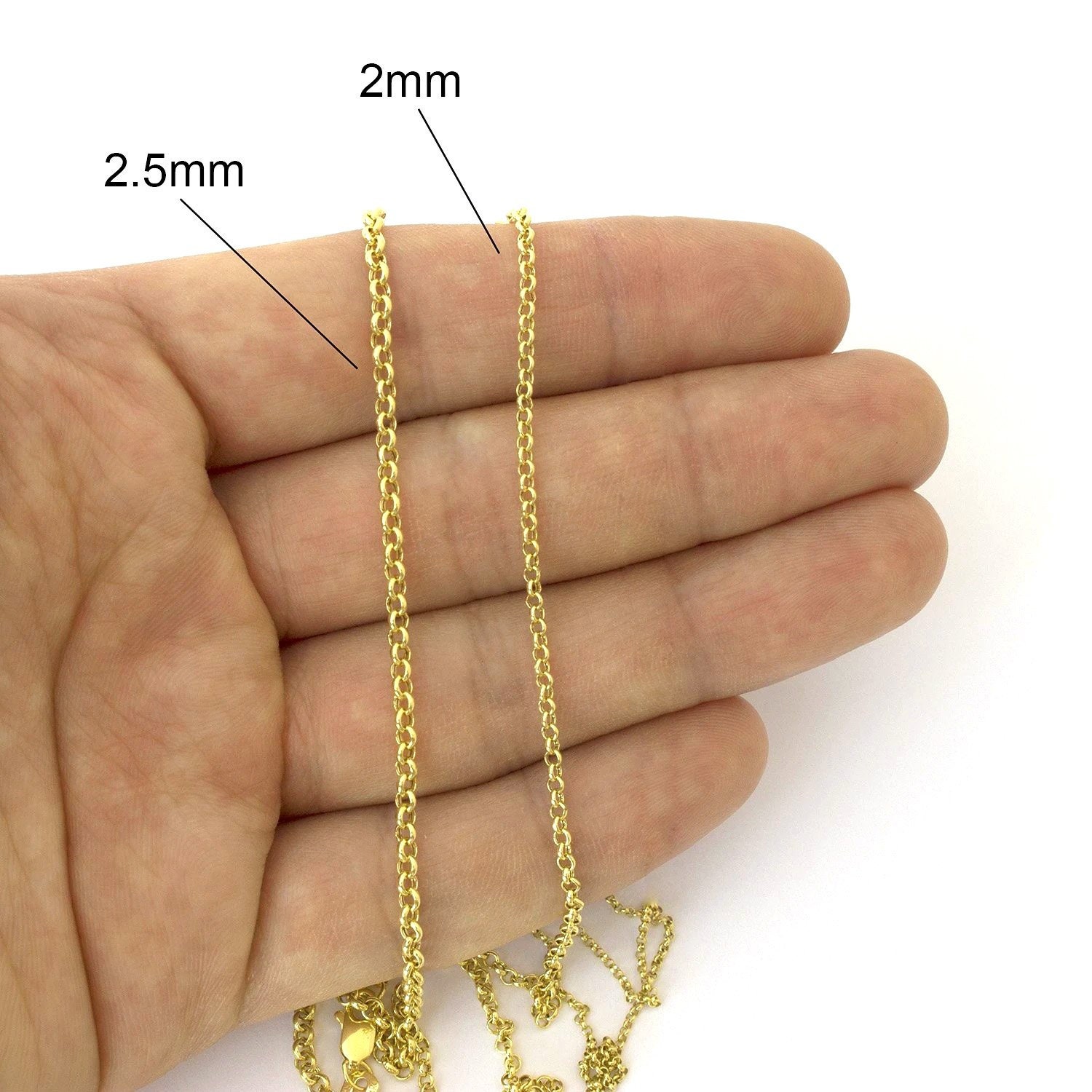 10K Yellow Gold 2.5mm Rolo Pendant Chain FREE Microfiber | Etsy