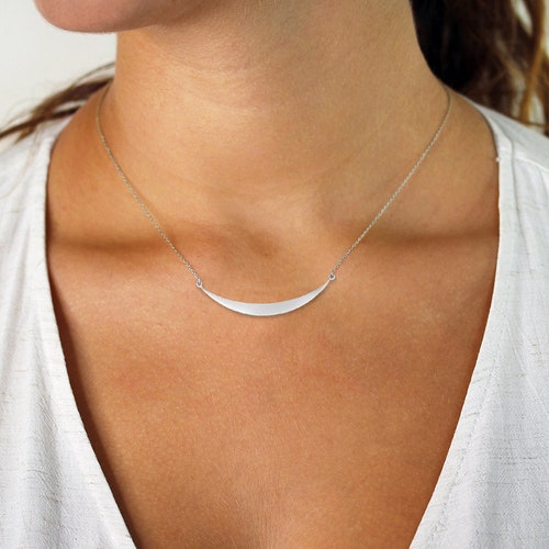 Hammered Sterling Silver Curved Bar Necklace Ildiko Jewelry Etsy