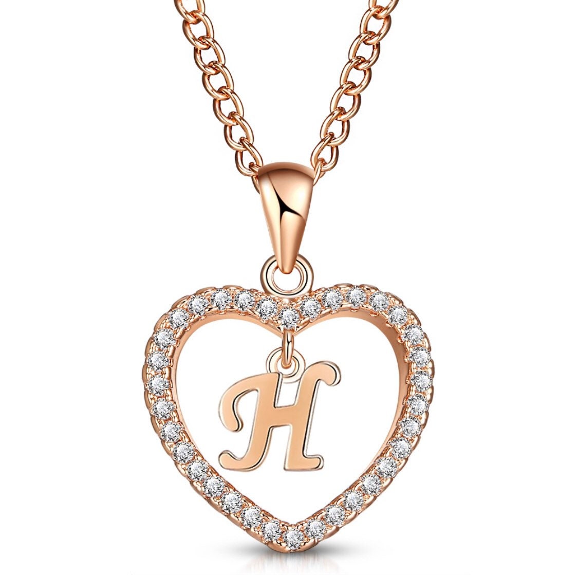 Rose Gold Plated Crystal Heart Initial 