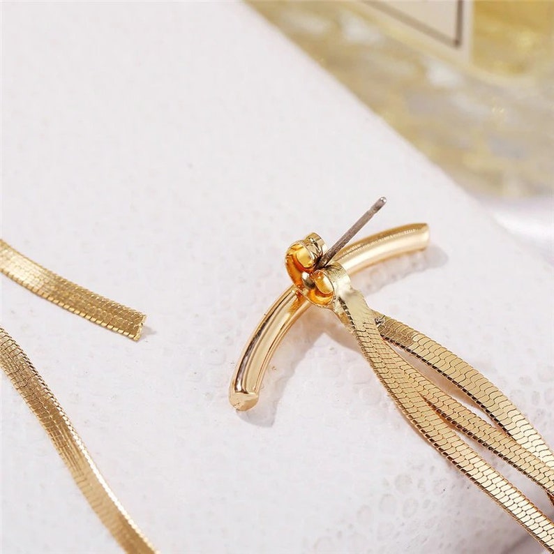 Gold Plated Long Tassel Herringbone Earring Etsy