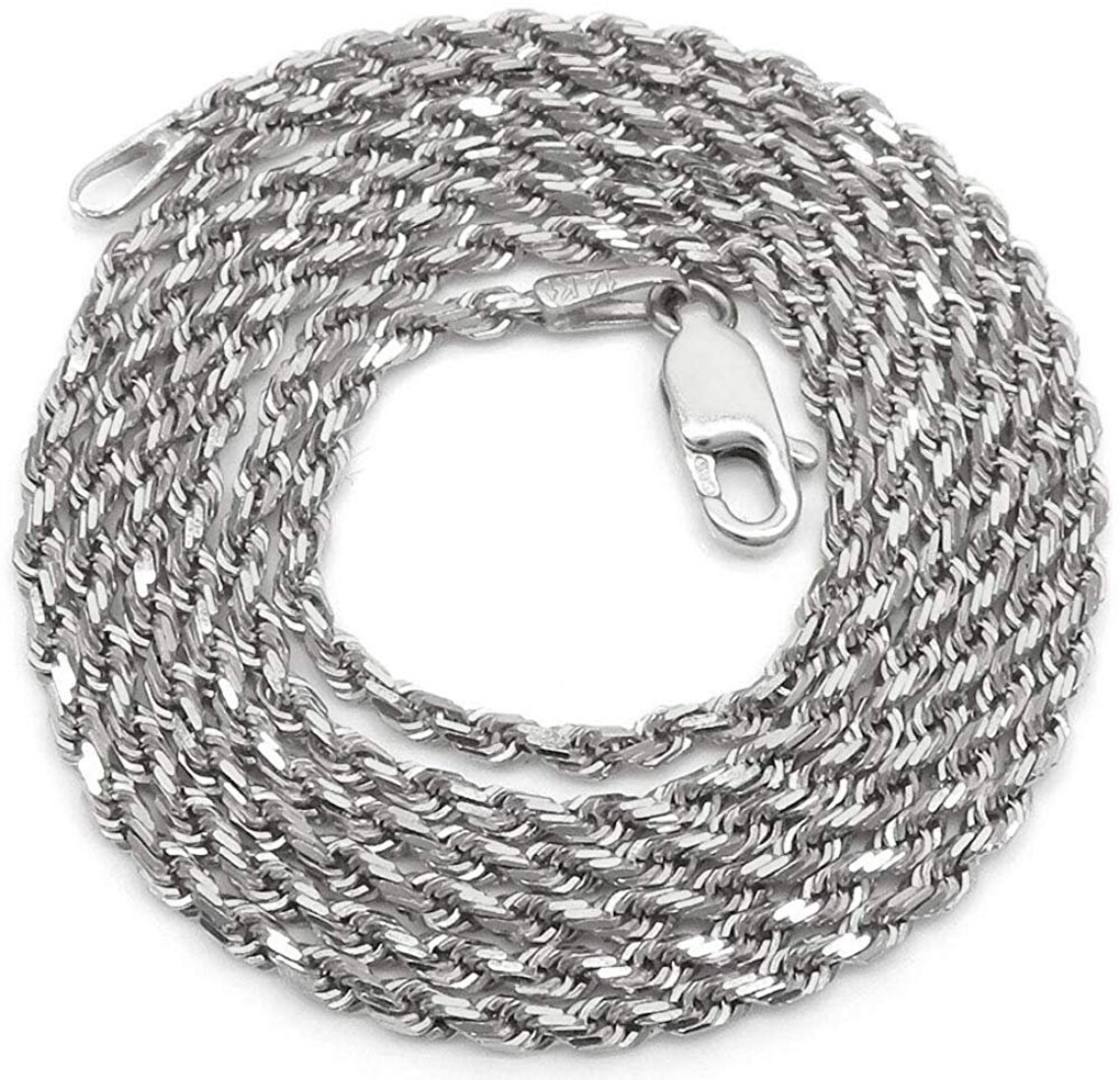 14K White Gold 2mm Solid Rope Diamond Cut Chain FREE | Etsy