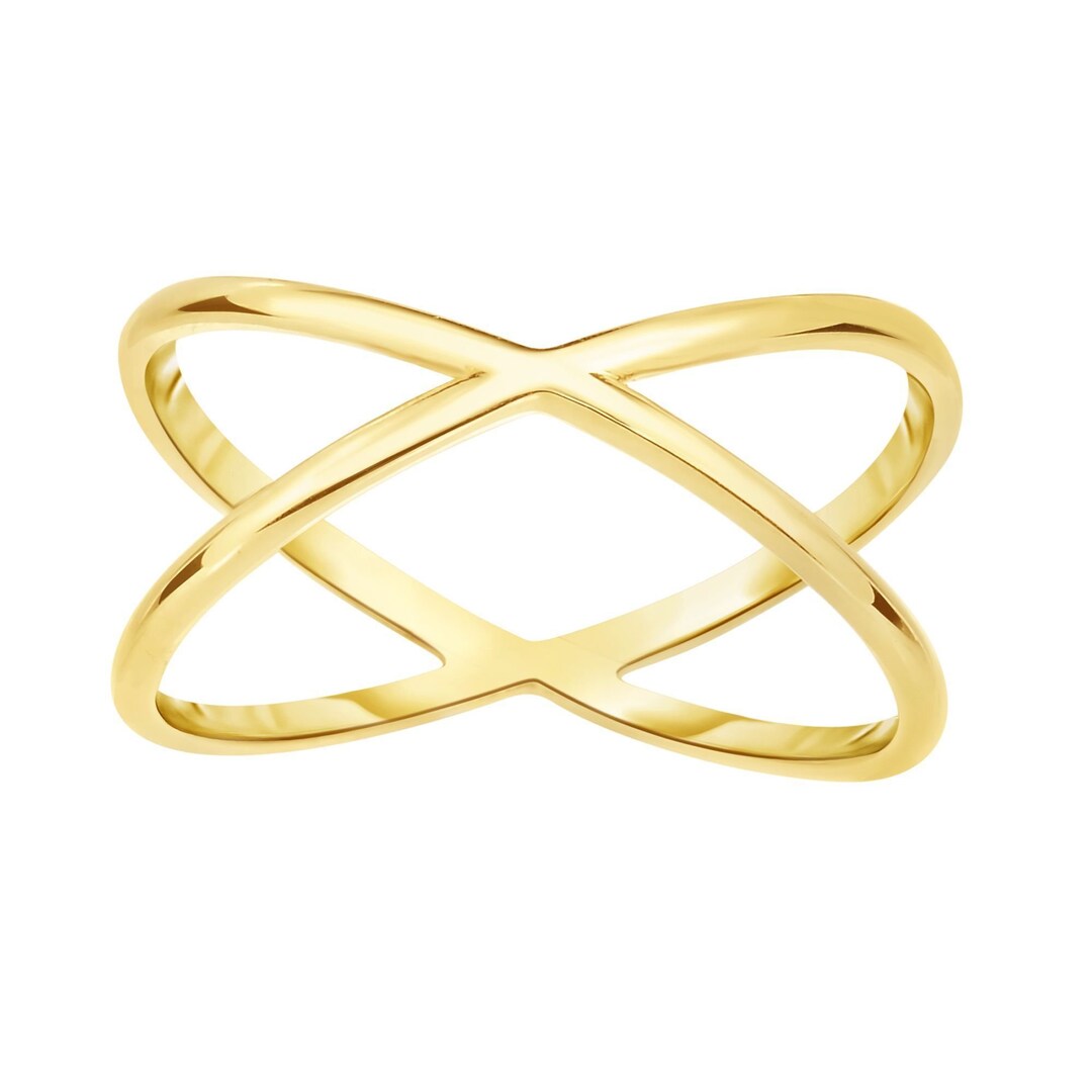 14K Yellow Gold High Polish X Bypass Minimalist Ring - Etsy