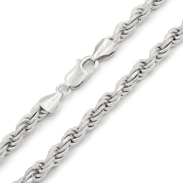 925 Italian Sterling Silver 5mm Solid Rope Diamond Cut Chain, FREE Microfiber Cloth, ITProLux Link Necklace, Giorgio Bergamo