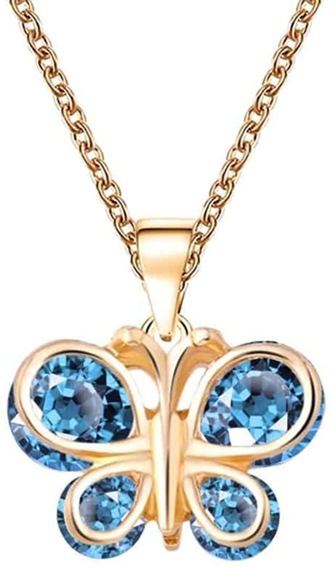 Gold Plated Crystal Butterfly Pendant Necklace Etsy