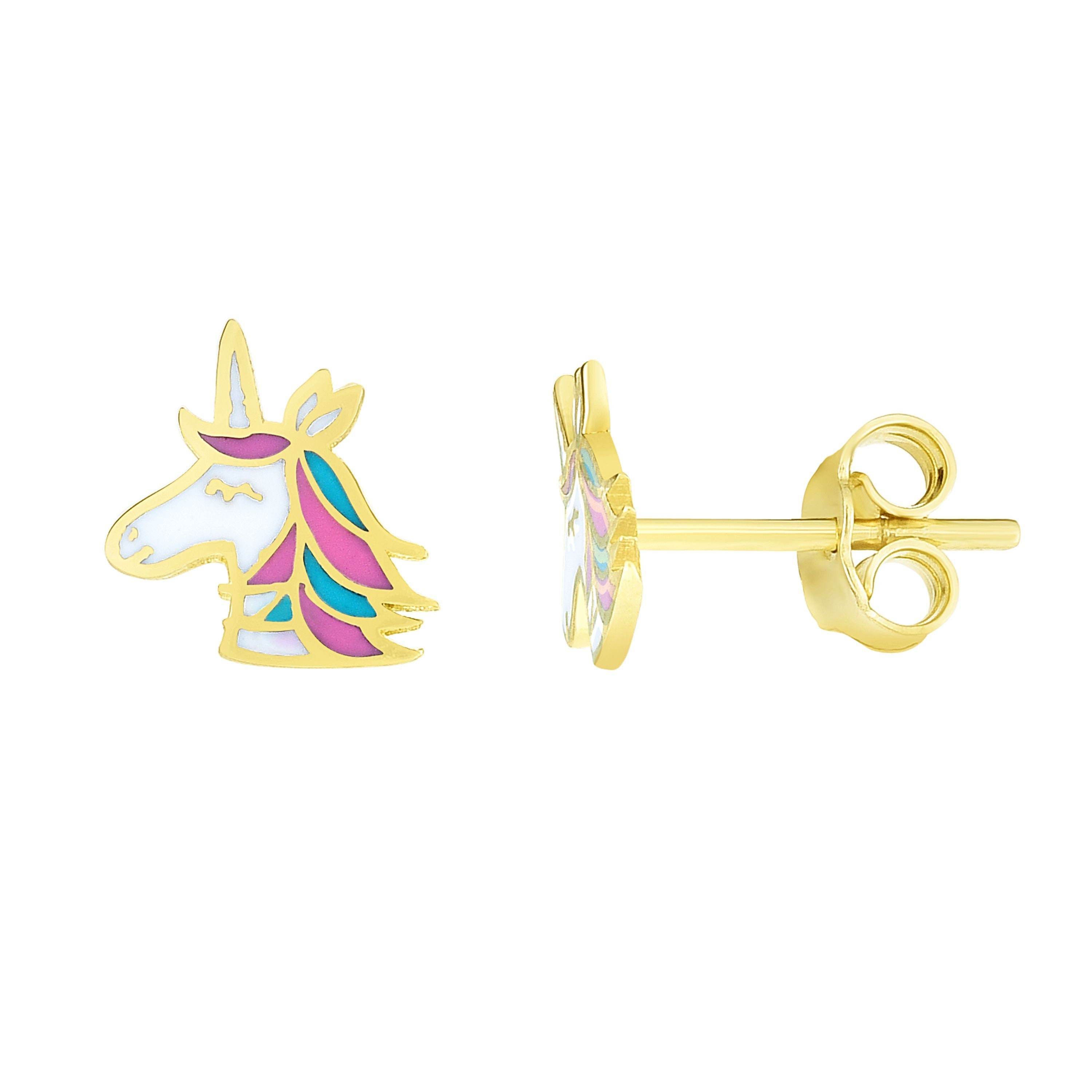 14kt Gold Unicorn Enamel Childrens Stud Earring Etsy UK