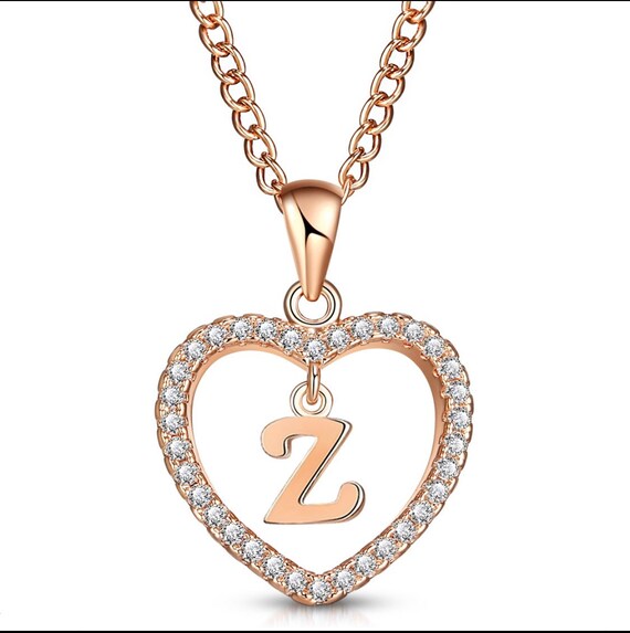 Rose Gold Plated Crystal Heart Initial 