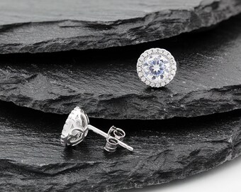 925 Sterling Silver Micro Pave Halo Stud Earring