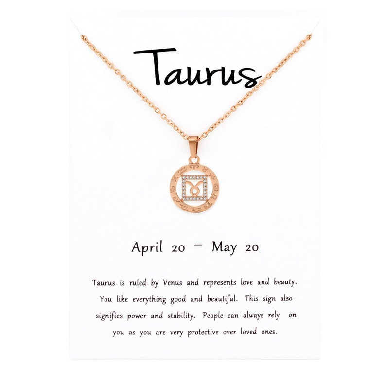 Astrology Horoscope Stainless Steel Gold Plated Taurus Zodiac Constellation Cubic Zirconia Amulet Disc Pendant Necklace Giorgio Bergamo