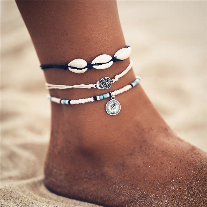 3pc Set Genuine Seashell Anklet / Ankle Bracelets Etsy