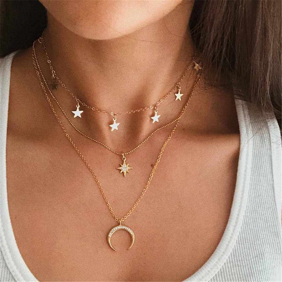 Moon & Stars Charm Layered Necklace