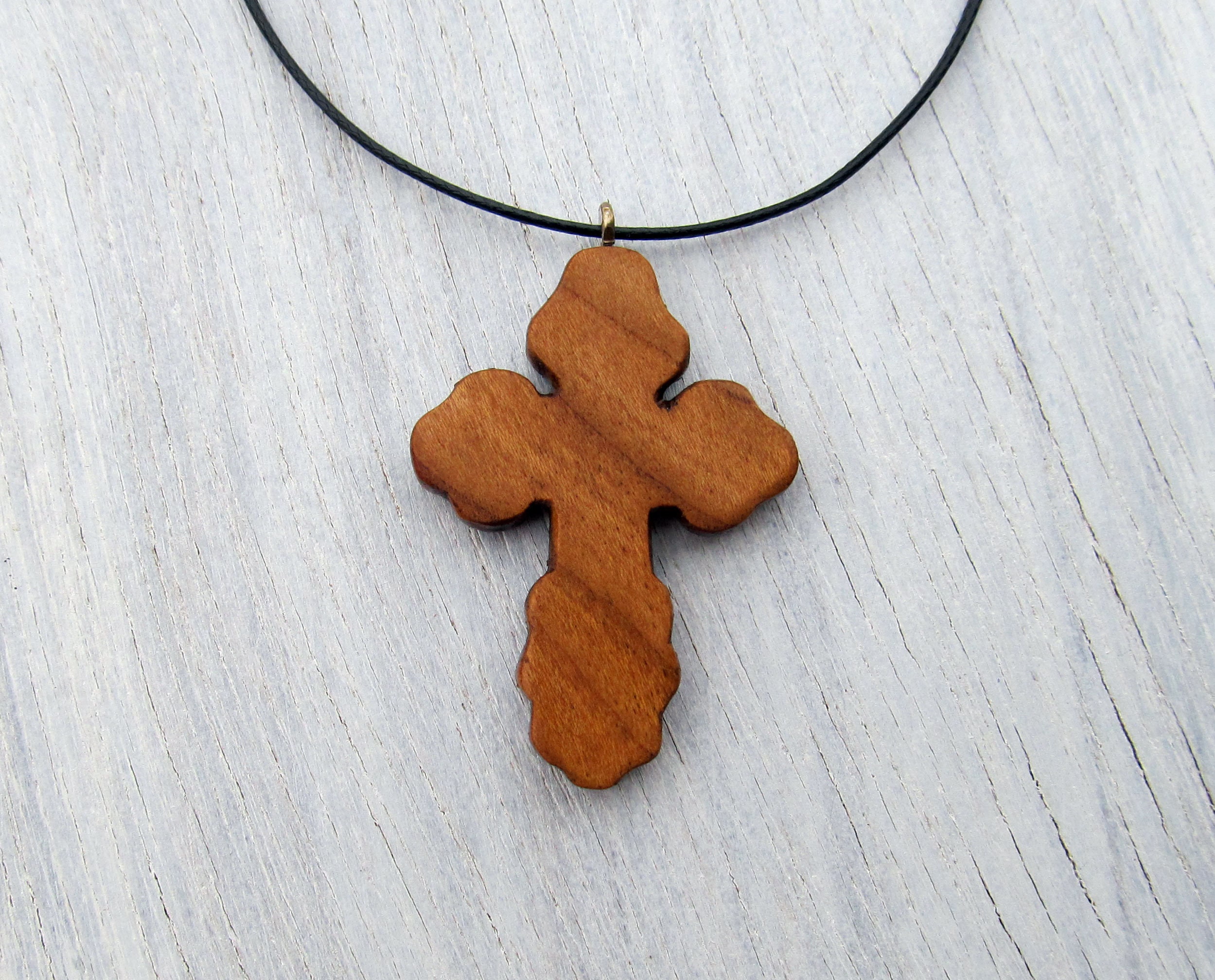 Orthodox Cross Wood Necklace St. Olga Handmade Russian Byzantine
