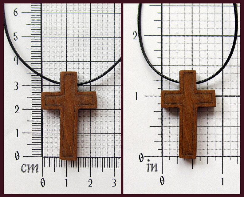 Wood Cross Necklace Simple Pendant , Handmade Christian Cross Dark Wood