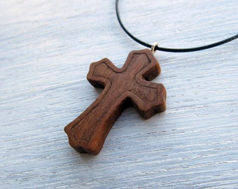 Wood Cross Necklace Christian Pendant Jewelry Handmade Wooden Christian Cross Hand Carved Cross Pendant Necklace