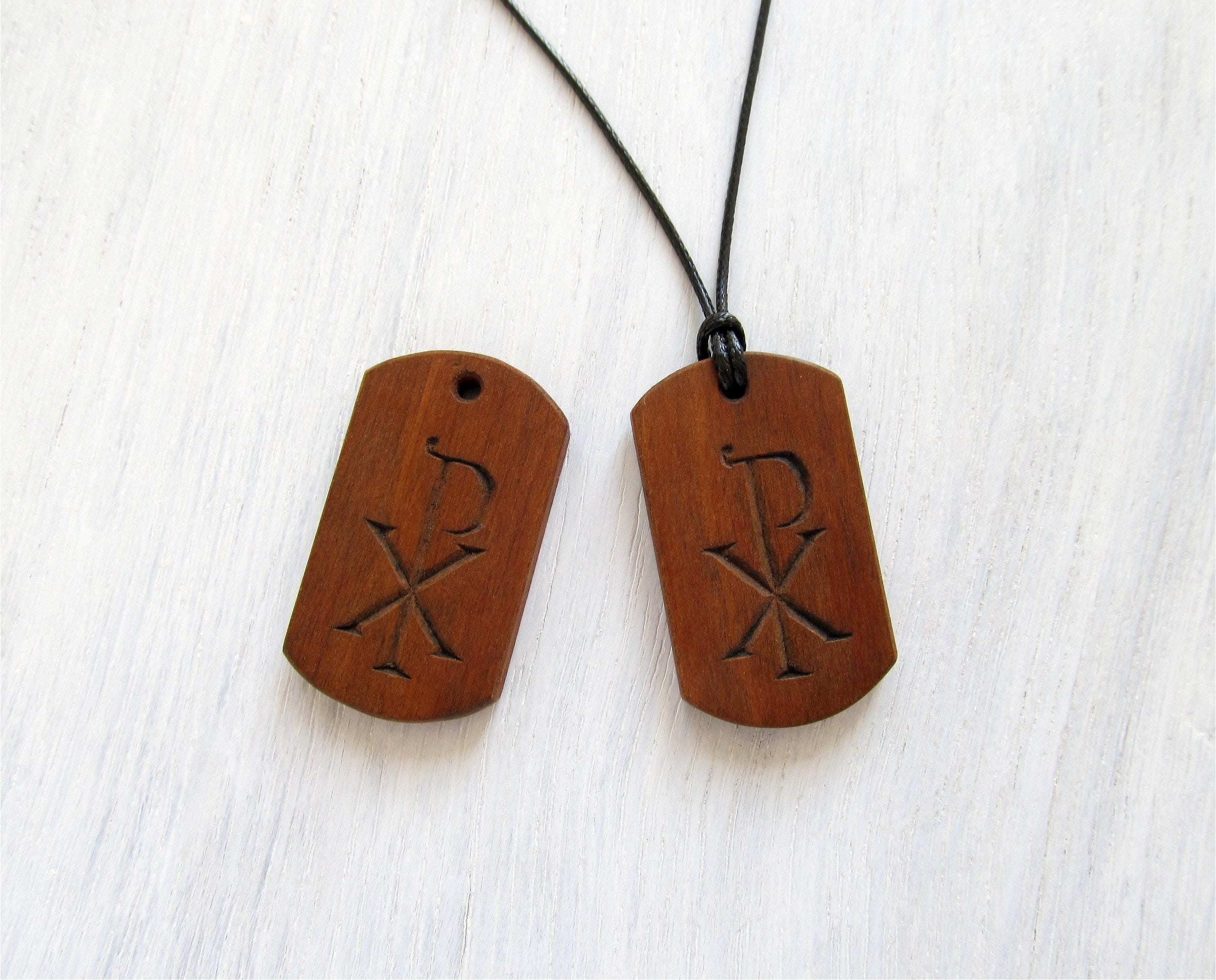 Chi Rho Byzantine Christogram Necklace Wooden Handmade 1.5