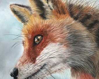 Original Fox Pastel Painting - Handmade Realistic Wildlife Art