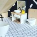 Modern miniature dollhouse hexagon tile flooring. Dolls house wallpaper. White tile effect. 1:12 scale matte finish 