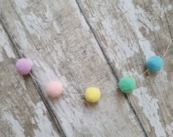 Dollhouse modern miniature pom pom garland in a variety of colours pastels and brights. New rainbow colour! Custom Dolls house accessory