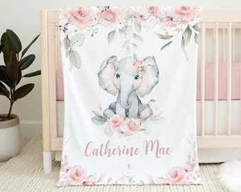 Personalisierte Baby Mädchen Decke - Elefant Baby Decke -Baby Name Decke -Baby Shower Geschenk-Personalisierte Baby Geschenk - Floral Baby Decke