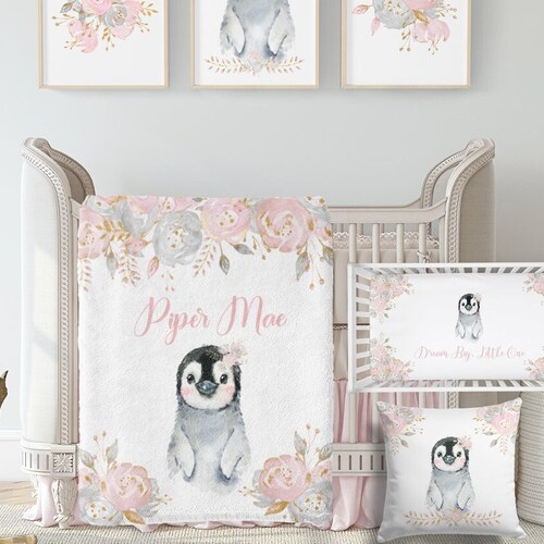 Crib Bedding Set Penguin Nursery Baby Decor Black White Etsy