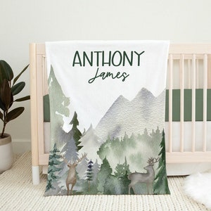 Woodland Baby Blanket- Personalized Baby Boy Blanket -Baby Name Blanket - Baby Shower Gift- Personalized Baby Gift -Deer Nursery A535