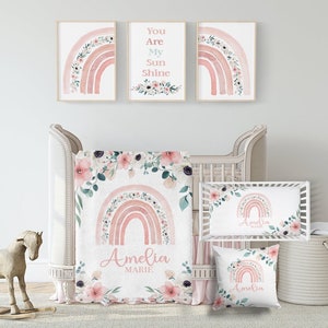 Rainbow Crib Bedding Set Girl, Baby Girl Crib Bedding Set, Boho Crib Bedding, Crib Sheets Girl, Rainbow Nursery Bedding,  A552