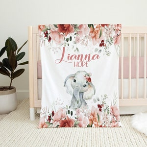 Personalized Baby Girl Blanket - Neutral Floral Baby Blanket Girl -Baby Name Reveal Blanket -Baby Shower Gift- Custom Baby Gift