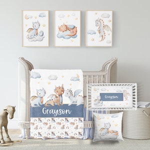 Dragon Crib Bedding Set -Personalized Baby Boy Blanket with Mythical Dragons- Baby Boy Dragon Nursery Bedding - Magic Theme - Dragon blanket