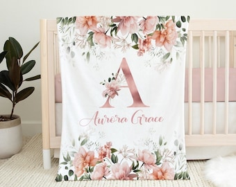 Couverture personnalisée pour bébé fille - couverture florale neutre pour bébé fille - couverture prénom bébé - cadeau baby shower - cadeau bébé personnalisé