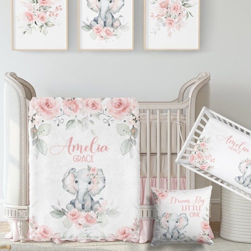 Baby Girl Elephant Bedding Set Personalized Baby Girl Etsy