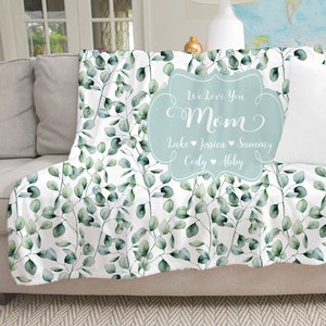 Personalized Mothers Day Blanket, Mother&#39;s Day Gift, Eucalyptus Family Blanket,  Christmas Gift for Mom, Personalized Gift for Grandmother