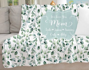 Personalized Mothers Day Blanket, Mother's Day Gift, Eucalyptus Family Blanket,  Christmas Gift for Mom, Personalized Gift for Grandmother