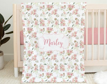 Floral Personalized Baby Girl Blanket, Baby Name Blanket, Newborn Hospital Blanket, Baby Shower Gift, Monogrammed Baby Blanket, Crib Blanket