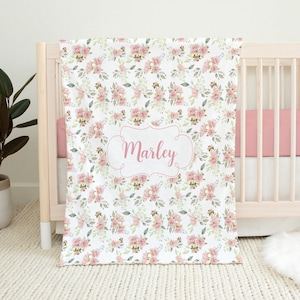 Floral Personalized Baby Girl Blanket, Baby Name Blanket, Newborn Hospital Blanket, Baby Shower Gift, Monogrammed Baby Blanket, Crib Blanket