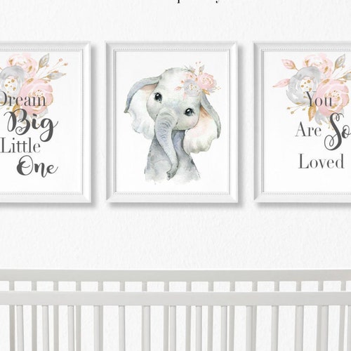Baby Elephant Nursery Prints Set of 3 Whimsical Art for Kids Etsy