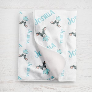 Custom Cow Calf Farm Baby Boy Blanket in Fleece, Minky, or Sherpa. Personalized Perfect Baby Boy Shower Gift! Light Blue Swaddle Receiving