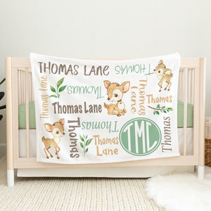 Personalized Baby Boy Blanket with Deer Monogram Baby Blanket Woodland Baby Blanket Baby Shower Gift Newborn Photo Prop Woodland Bedding