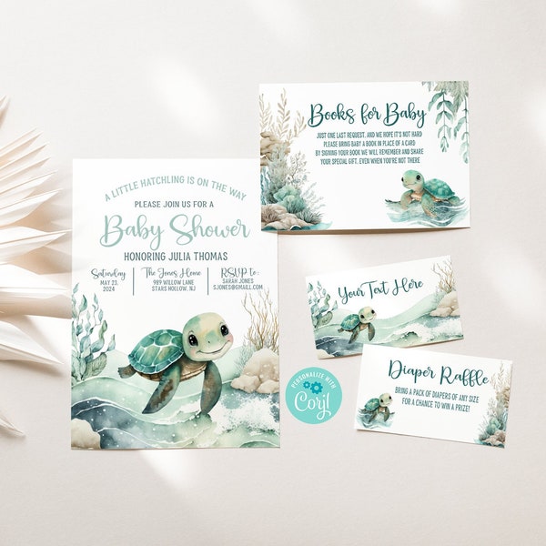Printable Sea Turtle Baby Shower Invitation - Editable Ocean Themed Baby Shower Invite - Under the Sea Baby Sprinkle -Green Sea Turtle, G561