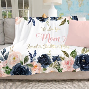 Personalized Mothers Day Blanket, Mother&#39;s Day Gift, Floral Family Blanket,  Personalized Mom Christmas Gift, Personalized Gift for Grandma
