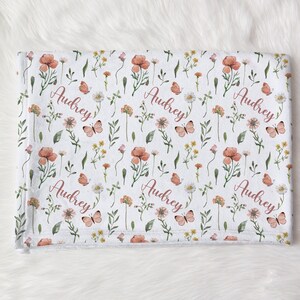 Personalized Butterfly Blanket with Name, Personalized Floral Baby Girl Blanket, Custom Toddler Girl Wildflower Blanket Boho Floral Bedding