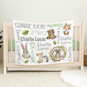 Baby Decke mit Füchsen Monogramm Baby Decke Wald Baby Decke Baby Shower Geschenk Neugeborene Foto Requisite Fuchs Baby Bettwäsche
